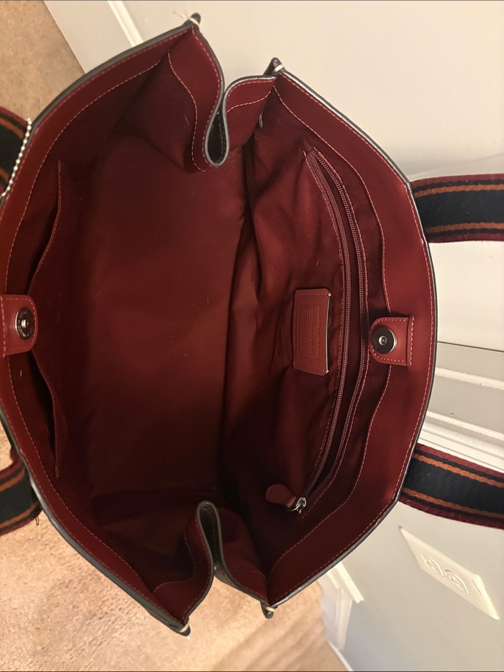 Coach Brown Signature Canvas Tote with Red-Trim Straps - Picture 5 of 8